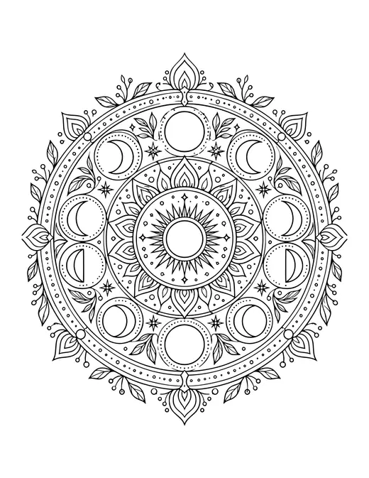 Moon Phase Mandala coloring page
