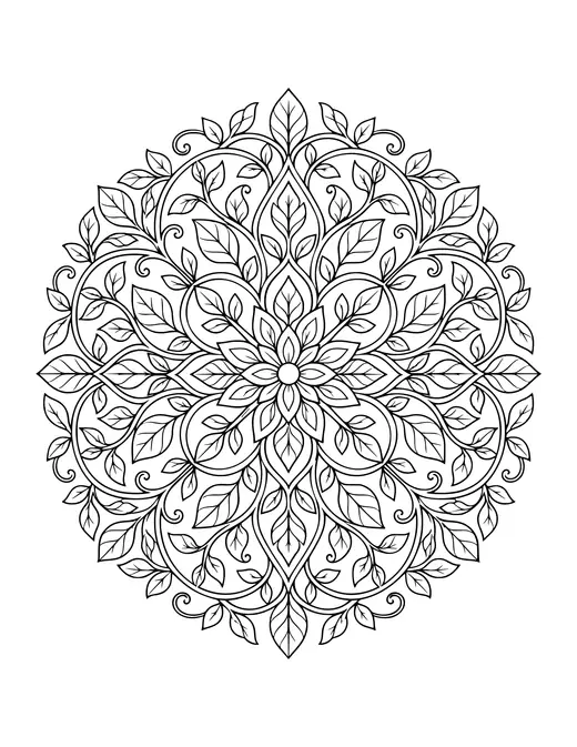 Leafy Vine Mandala coloring page