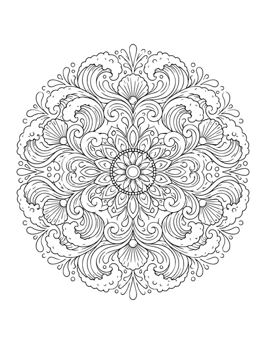 Ocean Wave Mandala coloring page