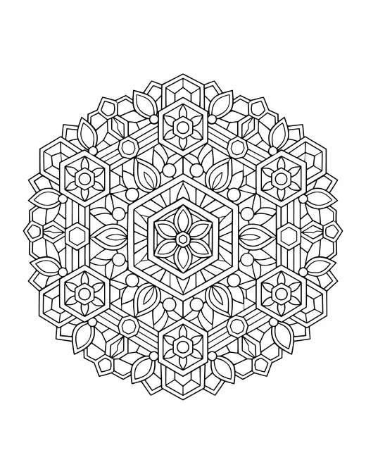 Geometric Hexagon Mandala coloring page