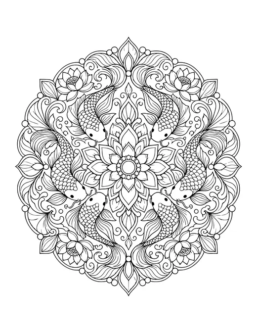 Koi Fish Mandala coloring page