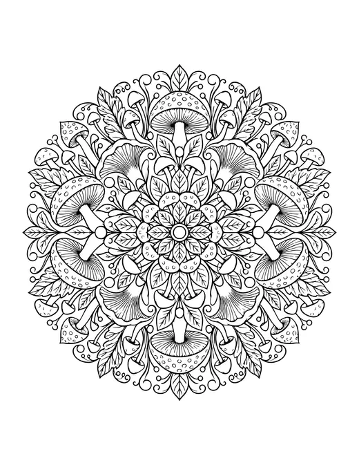 Mushroom Mandala coloring page