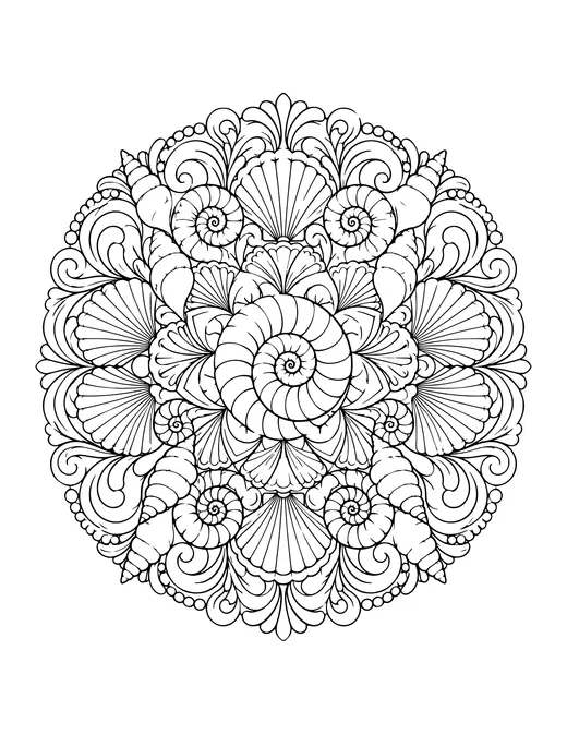 Shell Spiral Mandala coloring page