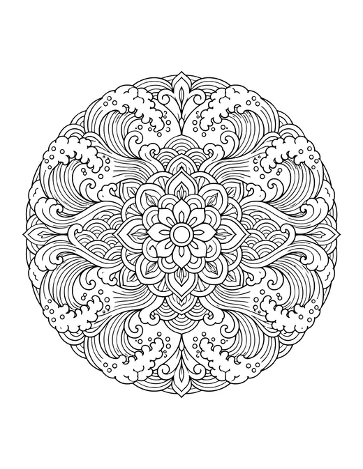 Japanese Wave Mandala coloring page