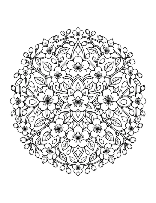 Cherry Blossom Mandala coloring page