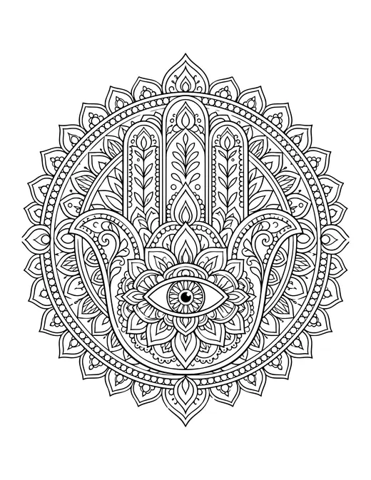 Hamsa Mandala coloring page