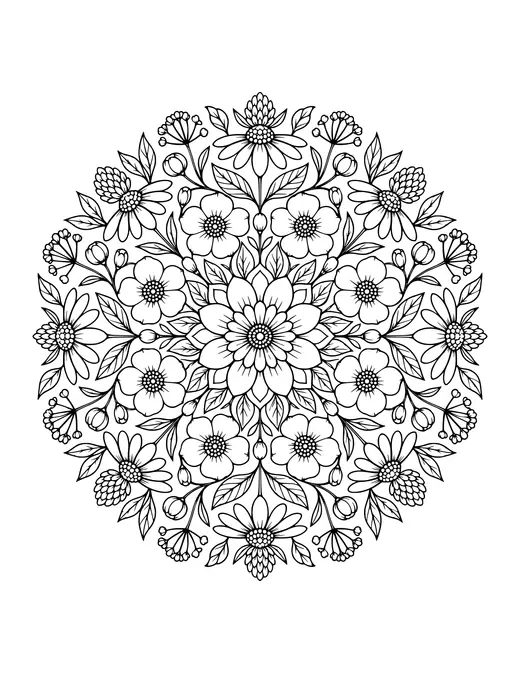 Wildflower Mandala coloring page