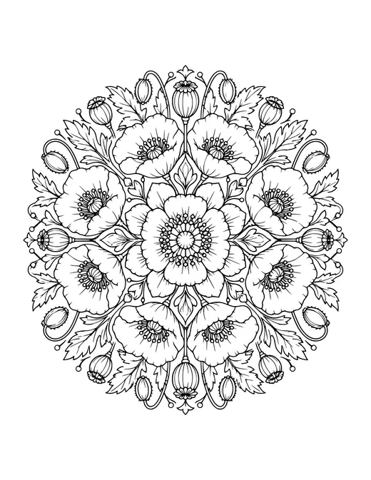Poppy Mandala coloring page