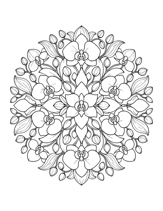 Orchid Mandala coloring page