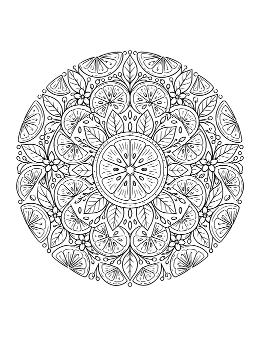 Lemon Slice Mandala coloring page