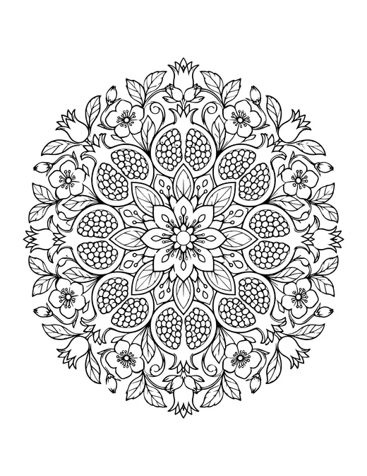 Pomegranate Mandala coloring page