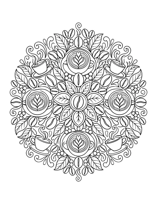 Coffee Mandala coloring page