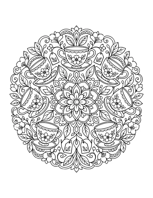 Tea Cup Mandala coloring page