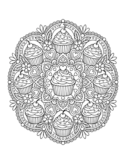 Cupcake Mandala coloring page