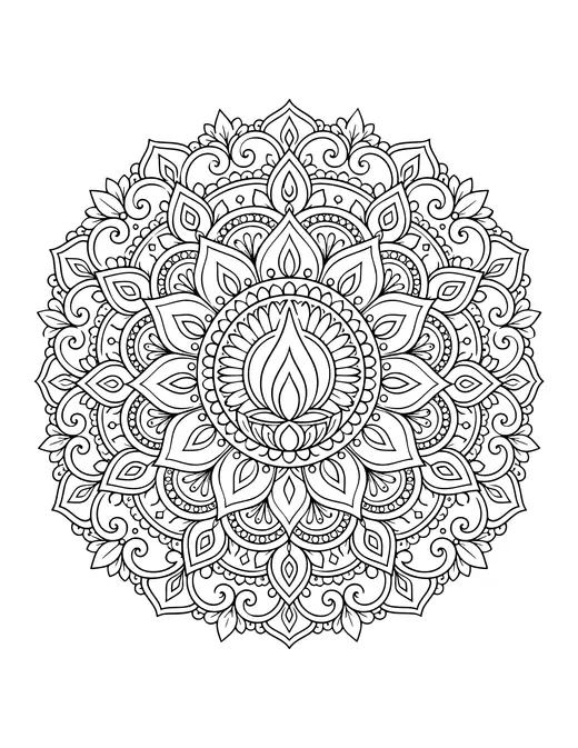 Candle Flame Mandala coloring page