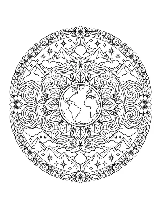 Earth Mandala coloring page