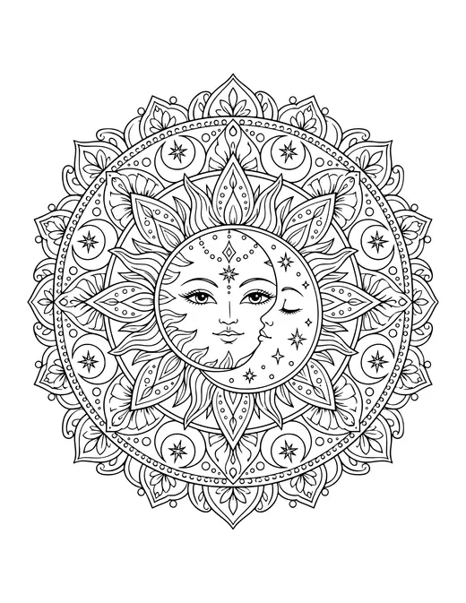 Sun and Moon Mandala coloring page