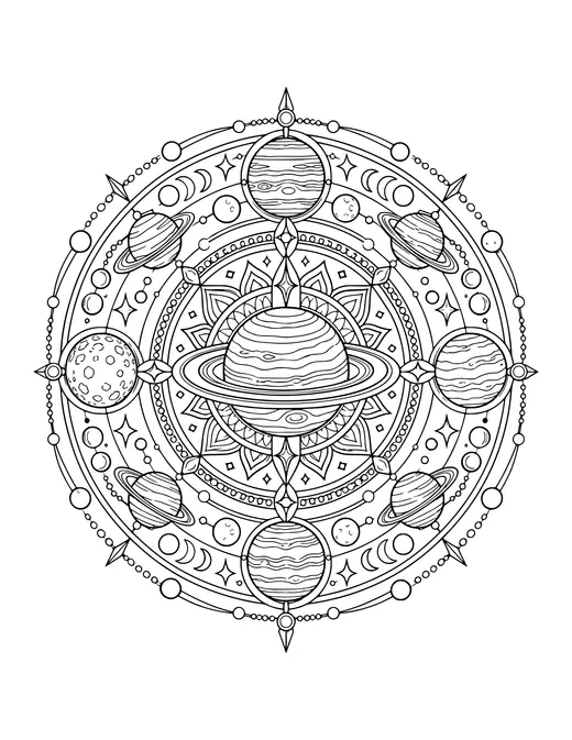 Planet Mandala coloring page