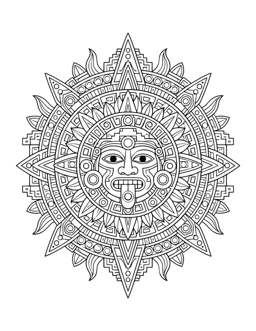 Aztec Sun Mandala coloring page