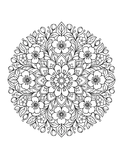Spring Blossom Mandala coloring page