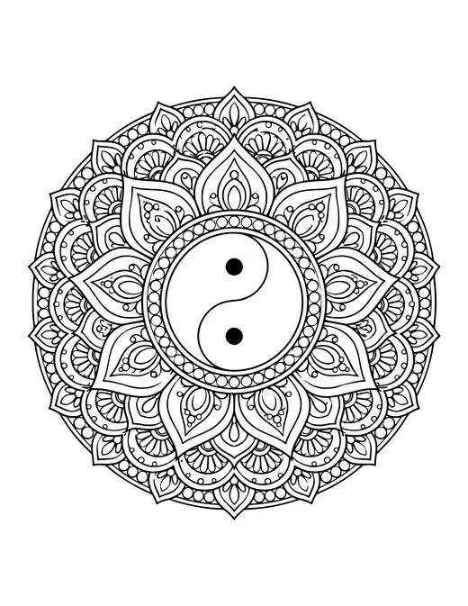 Yin Yang Mandala coloring page