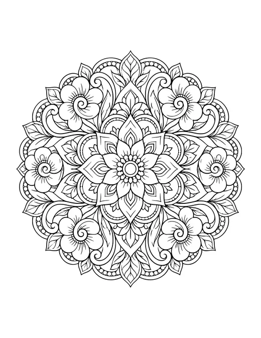 Swirl Flower Mandala coloring page