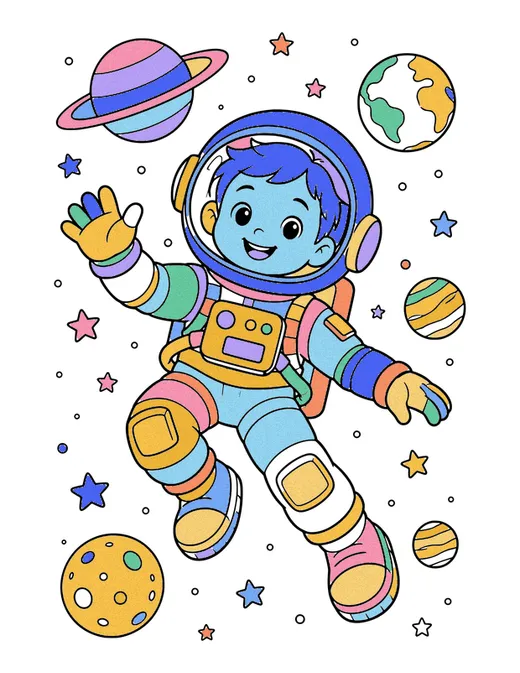 Astronaut Floating in Space coloring page, colored in