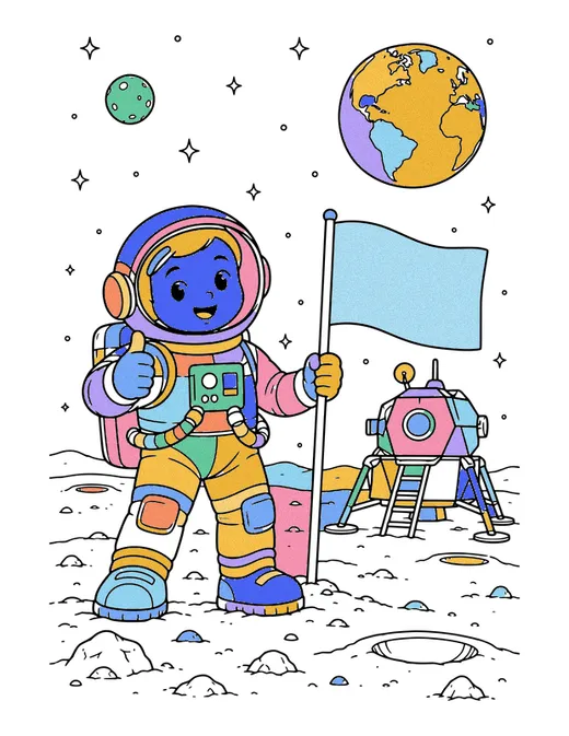 Moon Landing coloring page, colored in