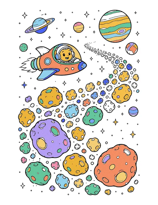 Asteroid Belt coloring page, colored in