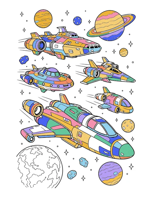 Starship Fleet coloring page, colored in