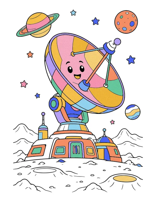 Satellite Dish Station coloring page, colored in