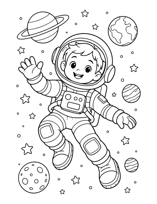 Astronaut Floating in Space coloring page
