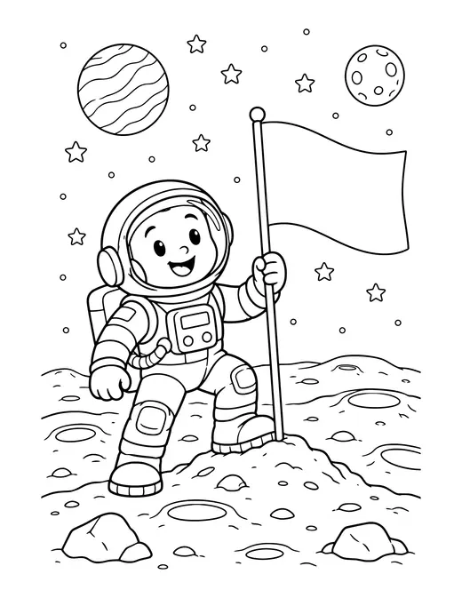Astronaut Planting a Flag coloring page