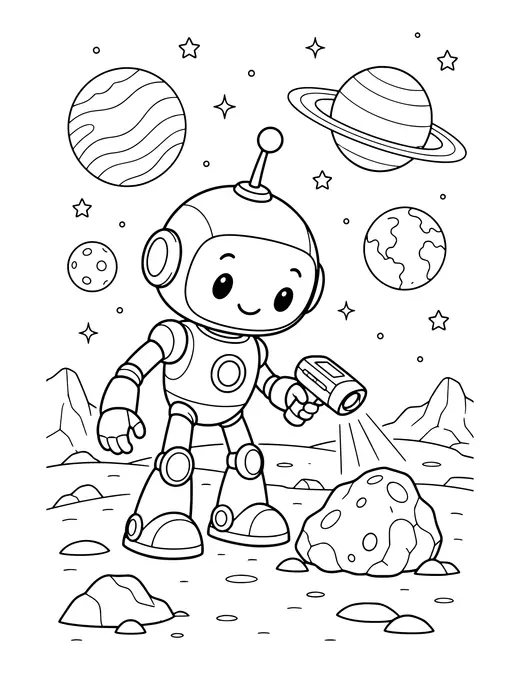 Robot Exploring a Planet coloring page