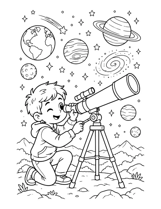 Telescope Stargazing coloring page