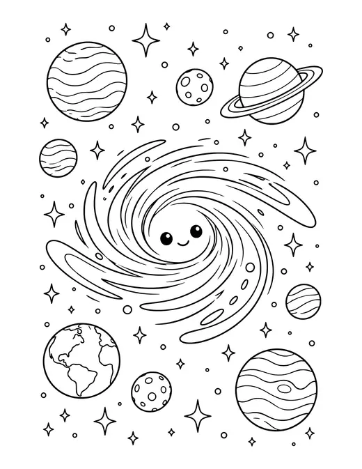 Black Hole and Stars coloring page
