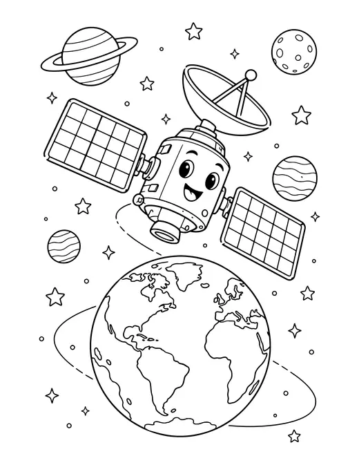 Satellite Orbiting Earth coloring page