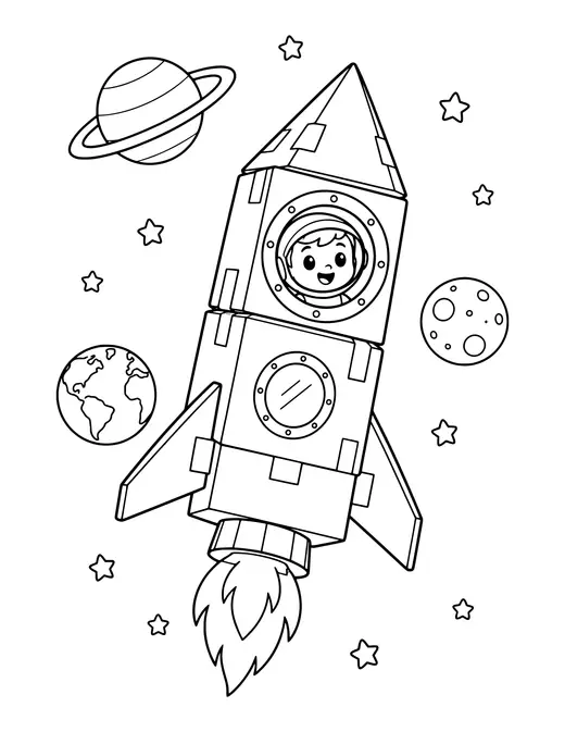 Rocket Built from Boxes coloring page