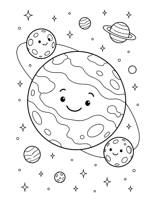 Planet with Two Moons coloring page