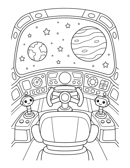 Spaceship Cockpit coloring page