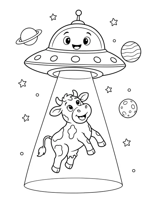 UFO Beam Lifting a Cow coloring page