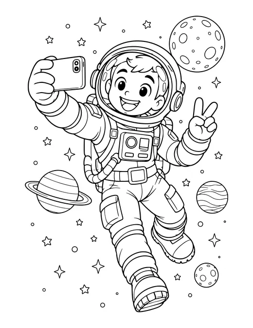 Astronaut Selfie coloring page