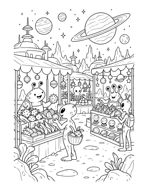 Alien Market coloring page