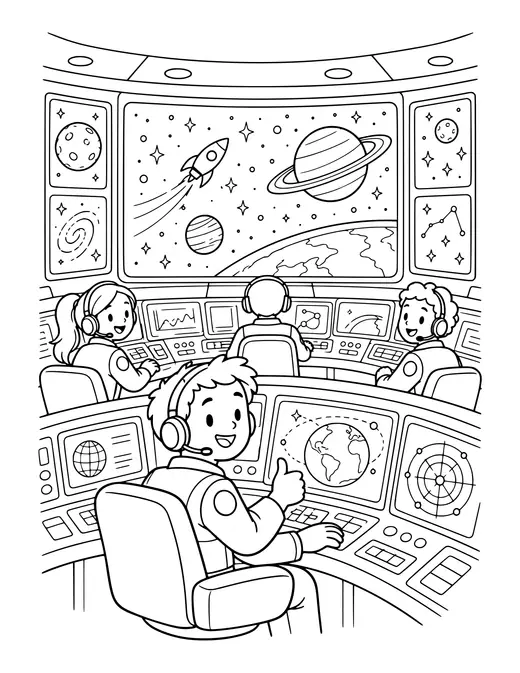 Mission Control Room coloring page