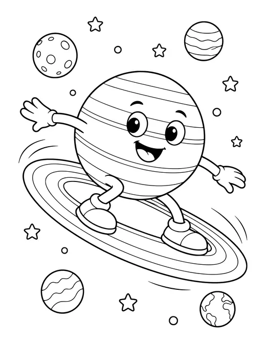 Planet Saturn Surfing coloring page
