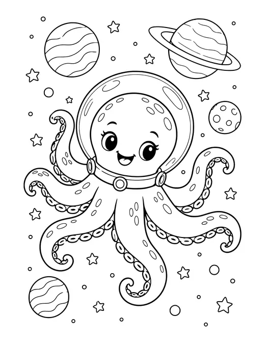 Space Octopus coloring page