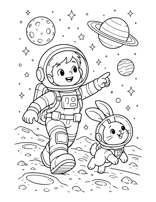 Astronaut and Moon Bunny coloring page