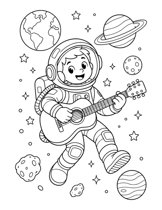 Astronaut Playing Guitar coloring page