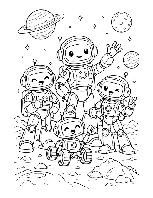 Robot Astronaut Team coloring page