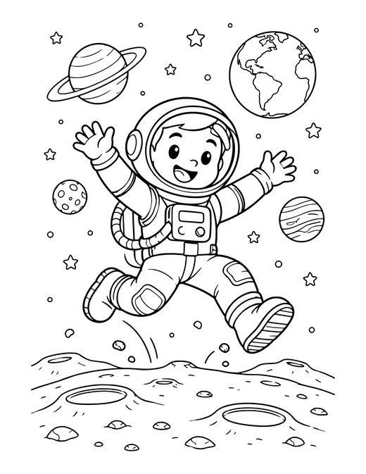 Astronaut Jumping on the Moon coloring page